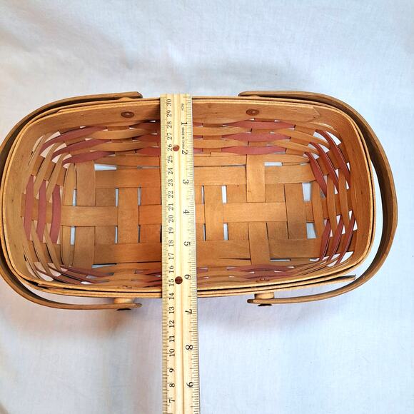 Henn Workshops Basket Dated 2003 Handled 11.5" Oblong Brown Red Blue w Stars Vtg - Picture 6 of 10